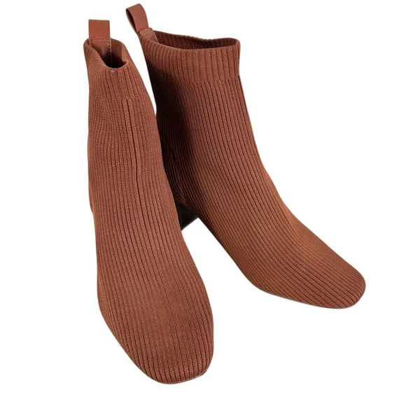Joie Neely Rust Burnt Orange Block Heel Knit Pull On Sock Ankle Boot Size 7.5‎ - Image 2
