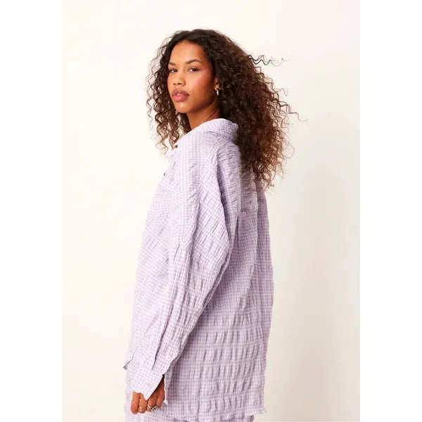 Free People Textured Pajama Shirt Mini Dress Loungewear in Lilac Medium - Image 8