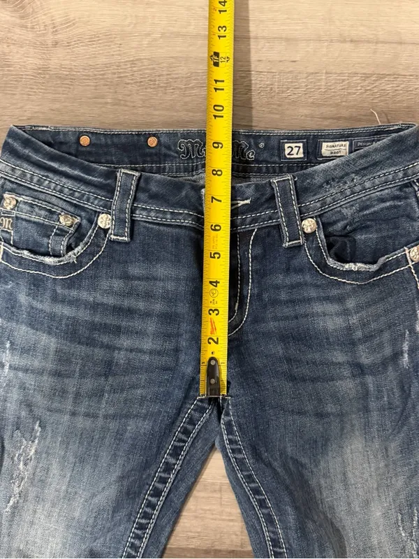 Miss Me Womens Low Rise Signature Boot Cut Rhinestone Glam Denim Size 27 - Image 4