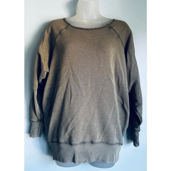 Aerie Olive Brown Ribbed Pullover Sweatshirt Crew Neck Oversized XS - Image 6