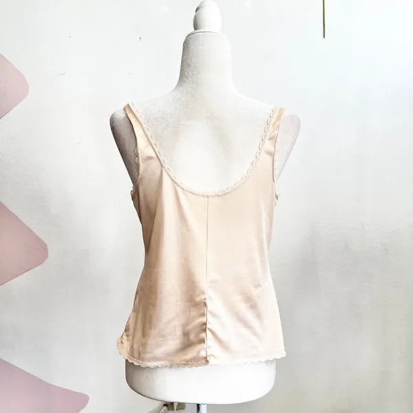 Vintage Lace Trim Tank Top, Coquette Y2K Fairycore‎ 2000s Bridal Medium - Image 2