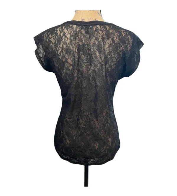 Express Gold Sequin Black Lace Back Top - Image 2