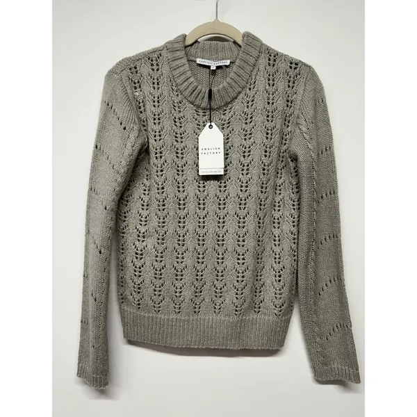 English Factory Pointelle Knit Sweater Heather Gray Mock‎ Neck Wool Blend S NWT - Image 2