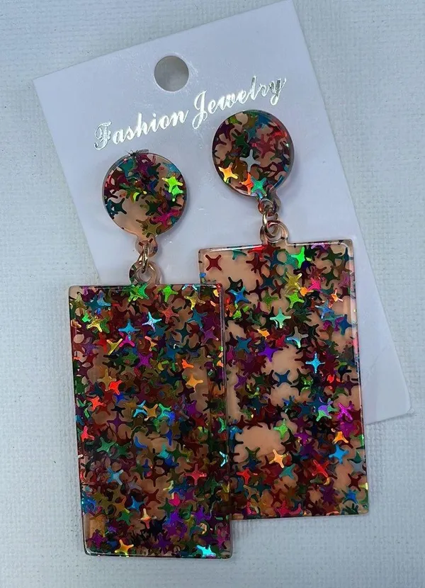 Multicolored Star Resin Rectangle Drop Earrings - Image 11