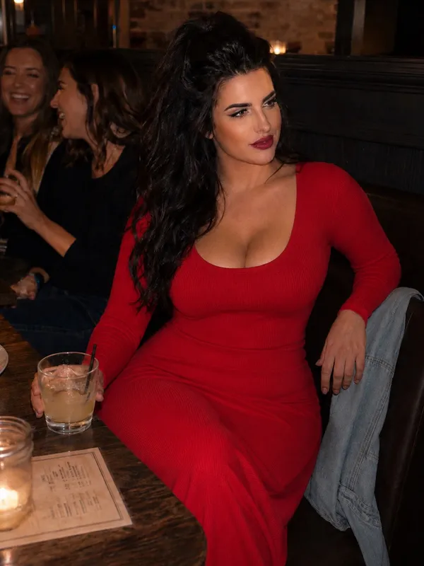 ModCloth Red Ribbed Boat Neck Maxi Dress Long Sleeve Size L - Image 6