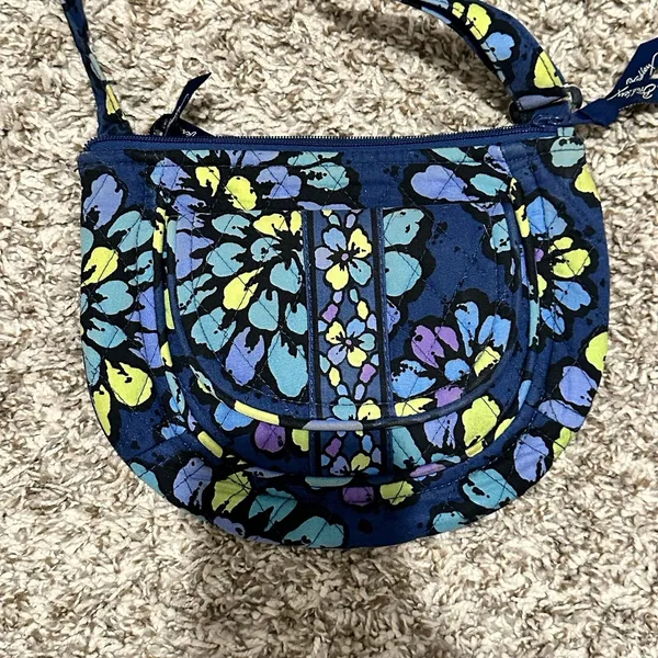 Vera Bradley Night and Day Floral Quilted Cotton Crossbody Bag Blue Purple Lime - Image 2