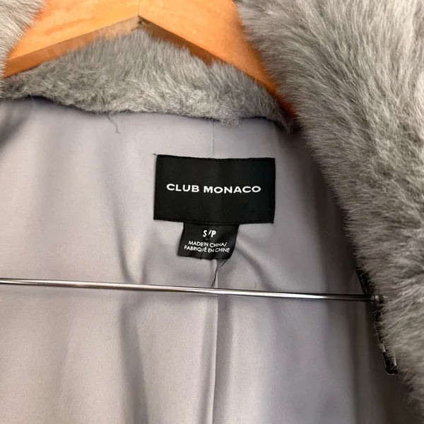 Club Monaco Evangah Wool Coat Heather Grey Small Vintage‎ Faux Fur Slavic - Image 6