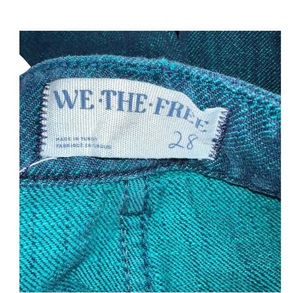 We The Free Wide Leg Cropped Jeans Raw‎ Hem Teal Green High Rise 28 - Image 6