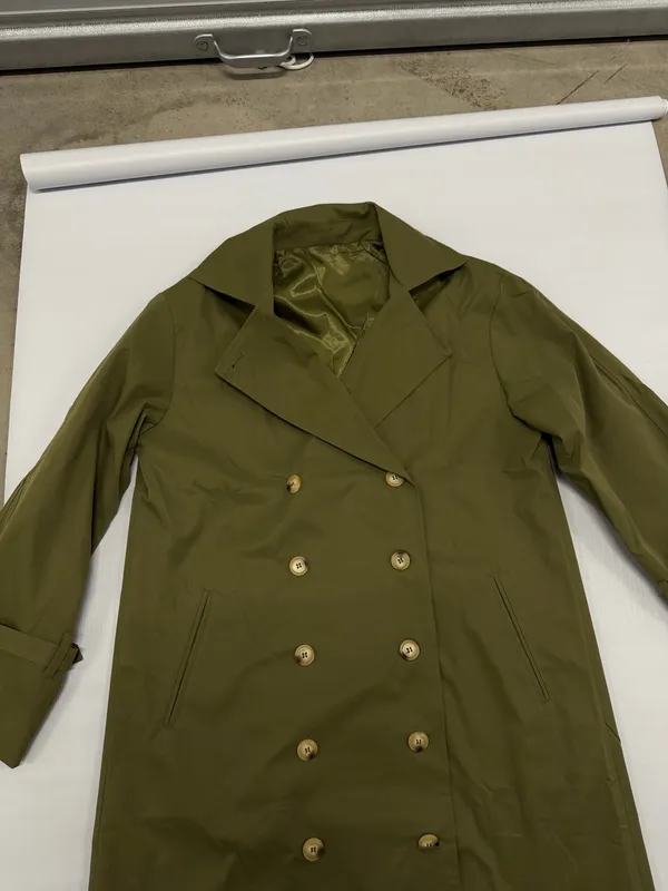 Army Green Double Breasted Trench Coat Longline Jacket H9B641 Size M - Image 2