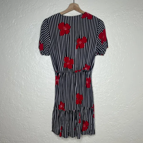 Madewell Women's Ruffle Wrap Mini Dress Candied Orchids Floral‎ Stripe Size 2 - Image 3