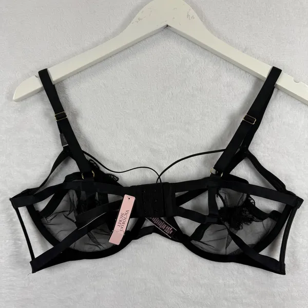 Victorias Secret Very Sexy‎ Black Butterfly Mesh Strappy Low Cut Demi Bra XL NEW - Image 12