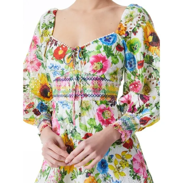 ALICE + OLIVIA Crawford Sweetheart Mini Dress Floral Puff Sleeves Lace Up Size 0 - Image 5
