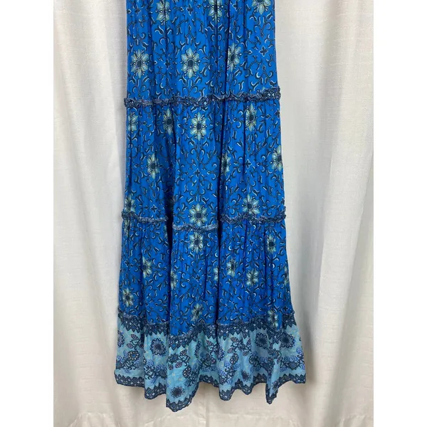 Love The Label Blue Floral Gaya Flutter Sleeve Cotton Tiered Maxi Dress Sz.M - Image 10