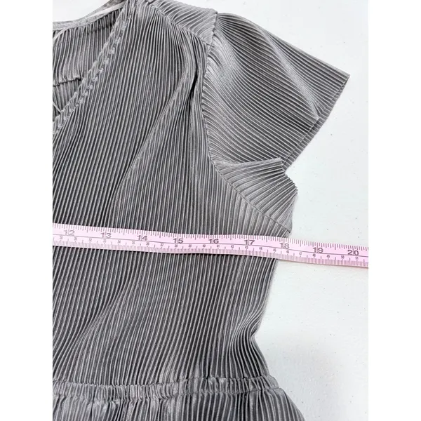 Baltic Born Maxi Dress Grey Micro Pleated V-Neck Short Sleeve XXXL - Image 7