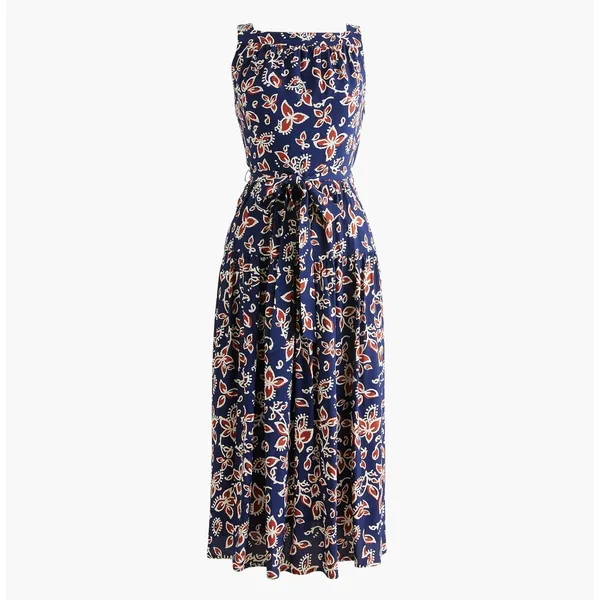 NEW J.Crew High Neck Tie Waist Midi Dress Cottagecore Floral Antique Navy US 16 - Image 4