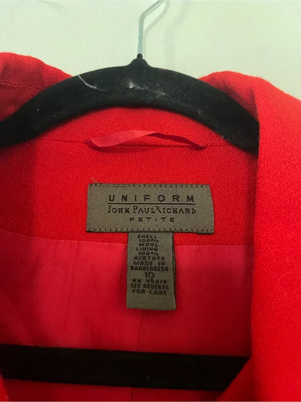 Vintage 90s Red 100% Wool Button Up Blazer Jacket 10 Preppy Quiet Luxury Office - Image 2