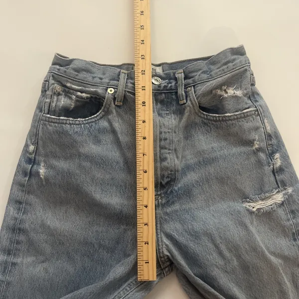 Agolde Women's 90's Mid Rise Distressed Jeans Light Blue Button Fly Size 24 - Image 6