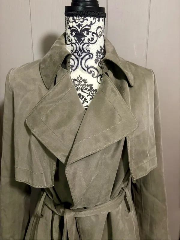 CLUB MONACO Lindy Olive Suede Trench Coat with Belt - Image 3