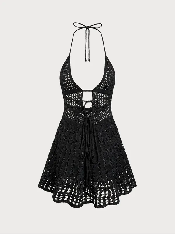 Samiol Black Crochet Swim Cover-Up Dress - Image 3