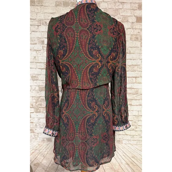 ZARA BURGUNDY JACQUARD RIBBON DRESS BURGUNDY | 6895/276 XS Preist‎ Collar - Image 6