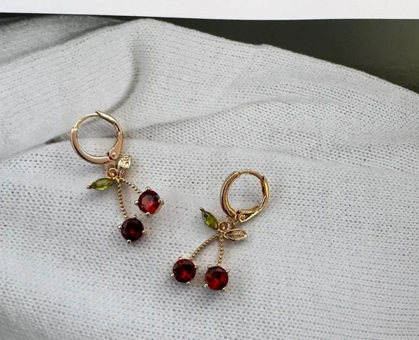 Cherry Dangle Drop Earrings for Women Gold - Image 2