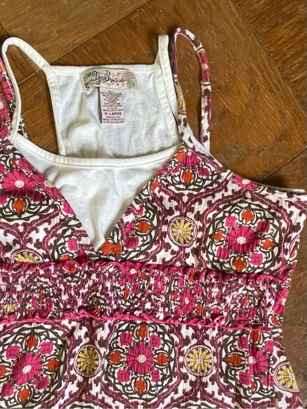 VTG Y2K Younique Babydoll Tank Top ~ Layered Look Geometric pattern ~ Size XL - Image 2