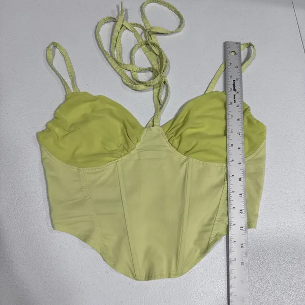 Women’s Cropped Tank Top Size S Boning Rushed Mesh Y2K Green Coquette Feminine - Image 9