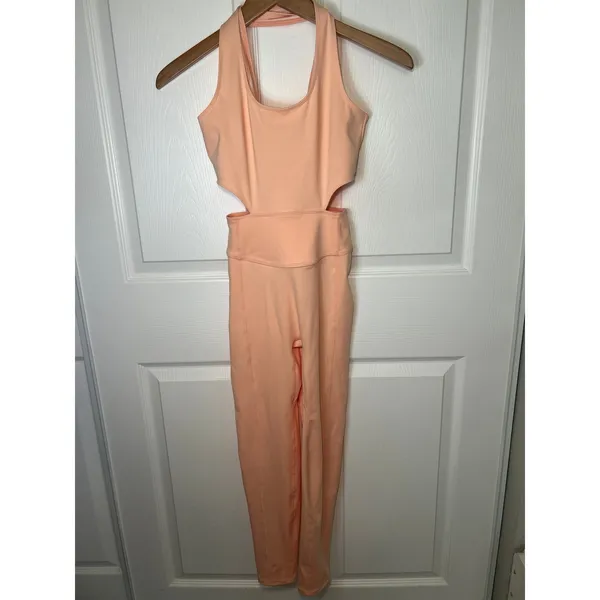 Free‎ People Back It Up Cutout Peach Crisscross Back Jumpsuit Bodysuit Small - Image 2