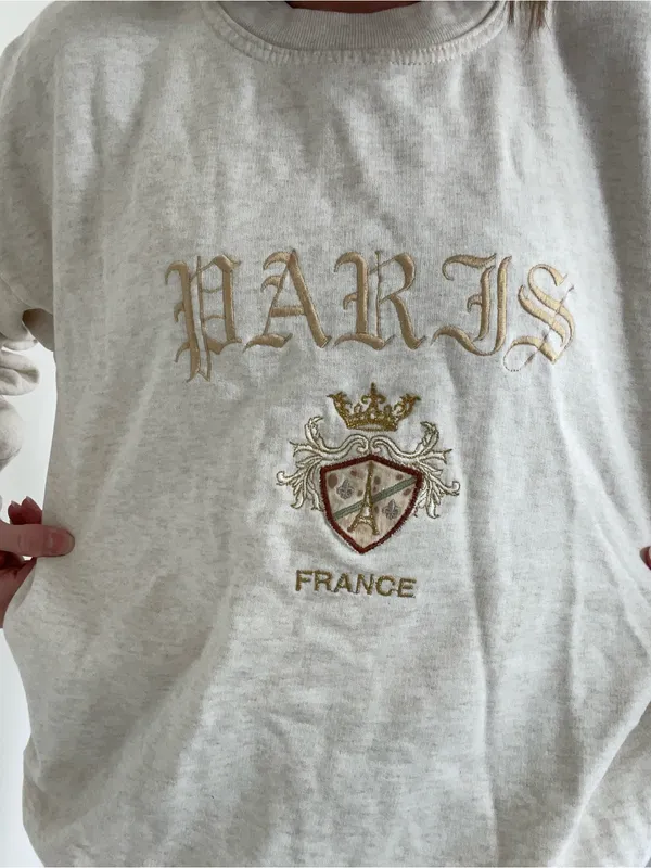 Vintage Paris Crest Graphic Sweatshirt - Cream & Gold - Image 3