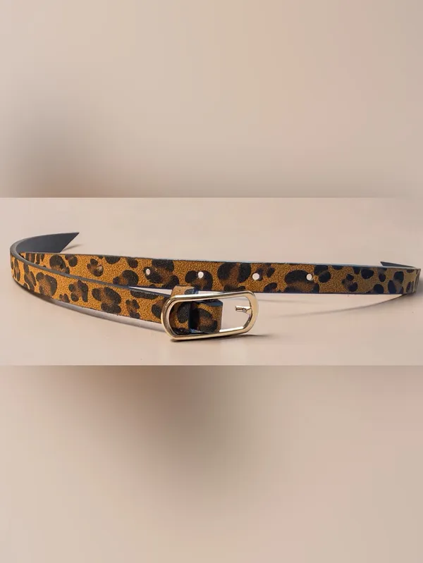 Leopard Print Skinny Belt Gold Buckle Y2K Animal Print - Image 3