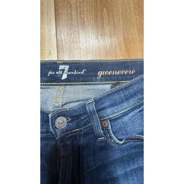 7 For All Mankind Guenevere Dark Wash Raw‎ Hem Straight Leg Jeans Womens Size 27 - Image 3