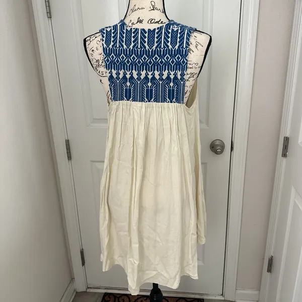 Judith March Cream Dress with Blue Embroidered Yoke and Colorful Tassels - Image 4