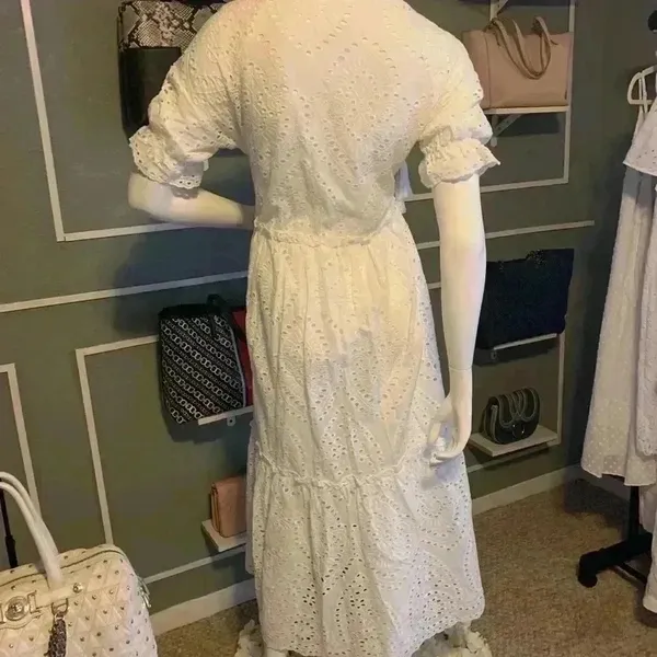 Collection by cezele 100% Cotton Eyelet Ruffle Summer Casual Dress SZ M. L-14 - Image 4