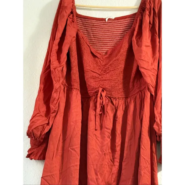 New Autumn Smocked Square Neck Flared Dress | Boho Bell Sleeve Ruffle Hem Midi L - Image 4