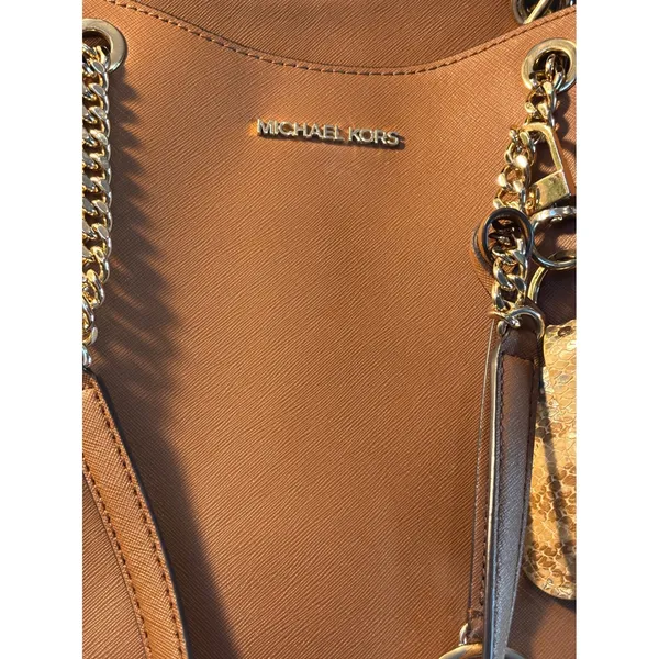 Michael Kors Jet Set Large EW Chain Tote Luggage Brown Saffiano Leather Handbag - Image 2