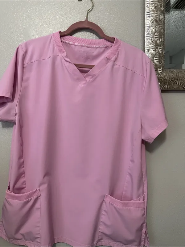 Ladies V-Neck Pink scrub top Sz L by Heal Wear excellent condition. - Image 5