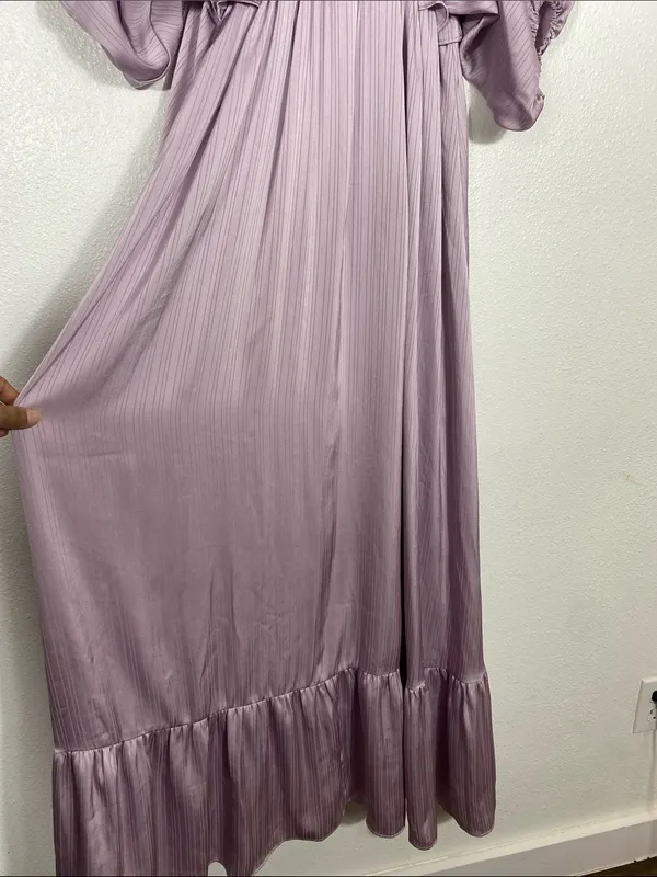 Vanilla Bay maternity long lilac V-neck pleated dress, size S - Image 6