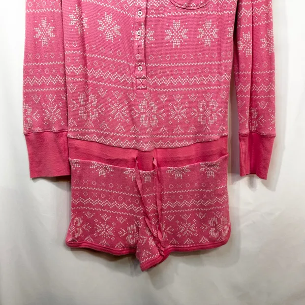 Victoria's Secret Large Sleep Romper Pink Y2K Long‎ Sleeve Thermal Argyle 1628 - Image 4