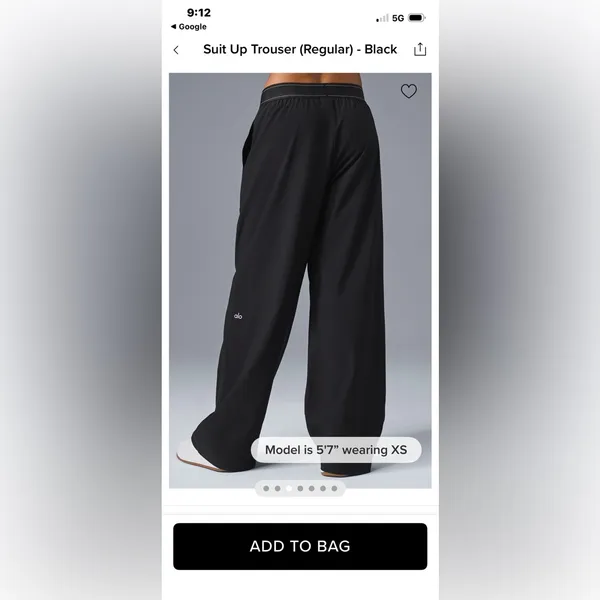Alo Yoga NWT Suit Up Trouser Regular Lightweight Straight Leg Black Size S - Image 5