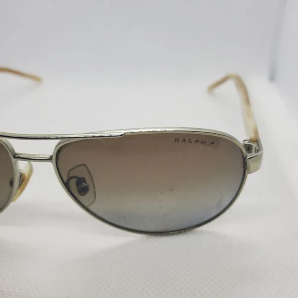 Ralph Lauren Polarized Silver & Tan Aviator Sunglasses - Image 9