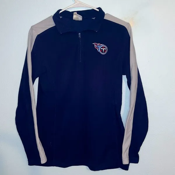 Women’s NFL Titans Navy and silver fleece 1/4 zip long sleeve pullover football - Image 2