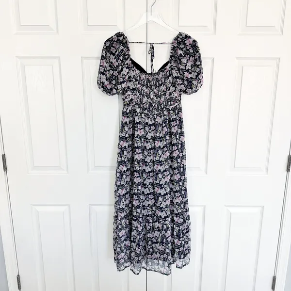 ASTR The Label V-Wire Sweetheart Floral Midi Dress Puff Sleeve Purple Navy - Image 8