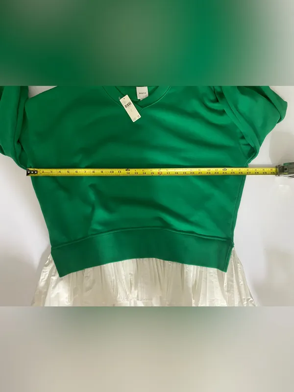 Anthropologie Maeve Green Long Sleeve V-Neck Twofer Knit Ruffle Pullover $118 L - Image 4