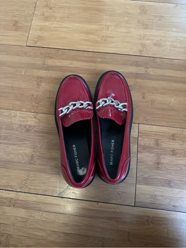 Marc Fisher Red Patent Chain Loafers - Image 2