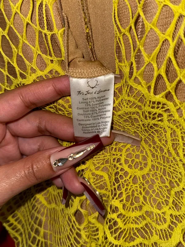 For Love Lemons Antigua Maxi Dress Chartreuse Lace Mesh Sheer Overlay Womens XS - Image 12