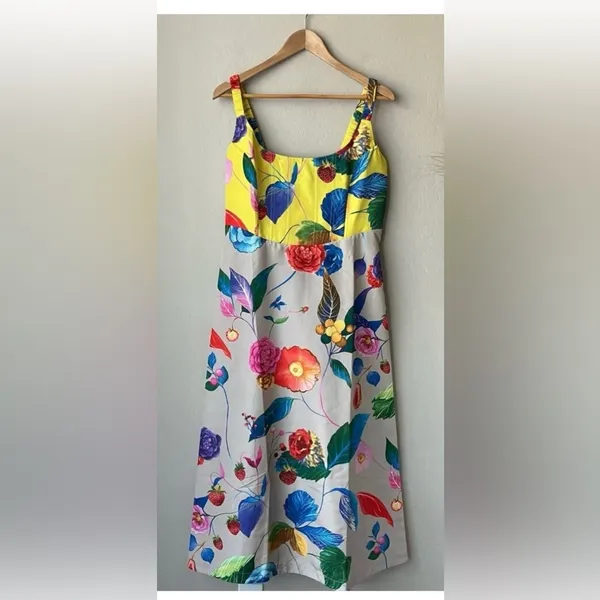 Tuckernuck Vivid Jardin Dominique Dress S Multi Yellow Floral Midi NWT - Image 3