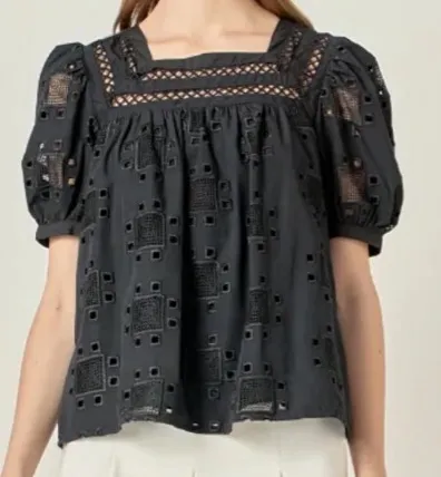 English Factory Square Neck Embroidered Top - Image 3