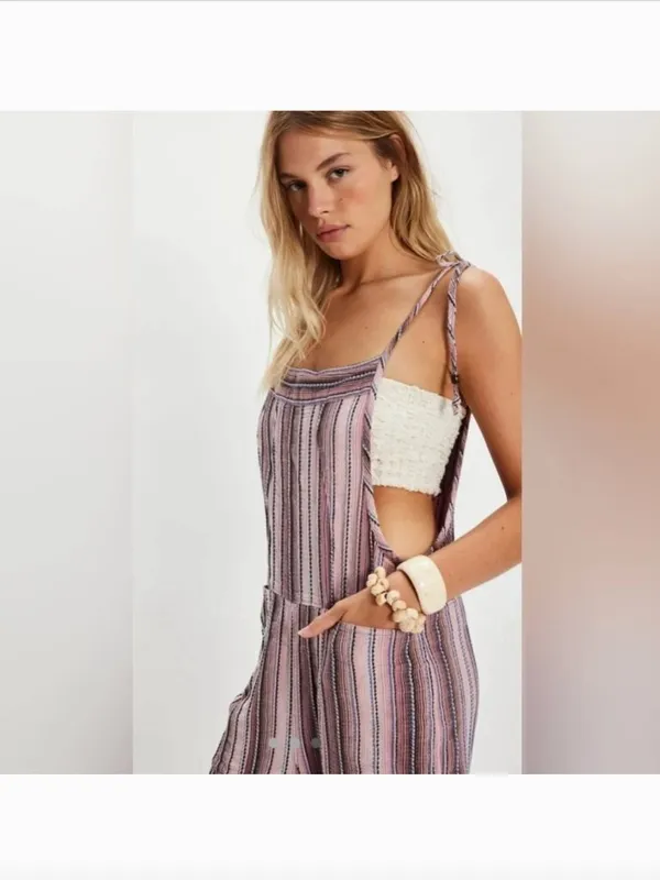 Free People Freya Stripe Overalls. NWT. Mauve combo - Image 2