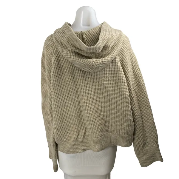 Abercrombie & Fitch Beige Waffle Knit Hoodie Hooded Thermal Sweater Top Size M - Image 4
