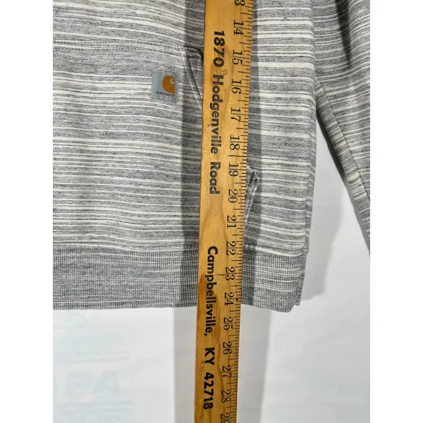 Carhartt Women Striped Quarter Zip‎ Hooded Sweatshirt Relaxed Fit Cozy Gray Sz S - Image 3